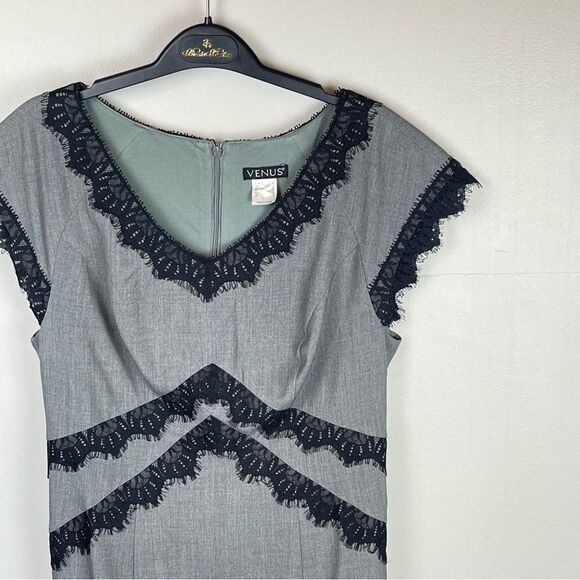 Venus Gray Sheath Dress with Black Lace Detail Size 8 - Picture 3 of 4